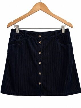 Vero Moda Black Corduroy Button Front Mini Skirt Size Large Dark Academia Preppy